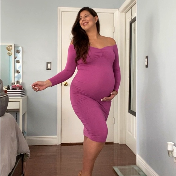 Maternity Dress off the shoulder Purple Large - Picture 1 of 3